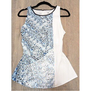 Calvin Klein Collection Blue and White Sleeveless Printed Panel Top